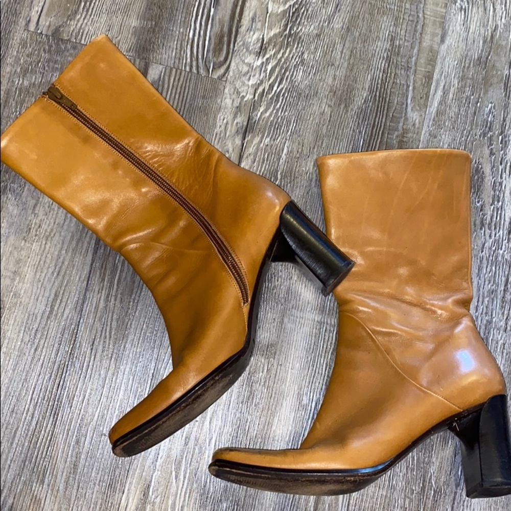 90s Leather Block Heel Ankle Boot